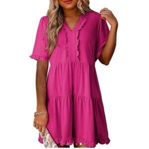 Dokotoo Boho Puff Sleeve Tiered Dress NWT S